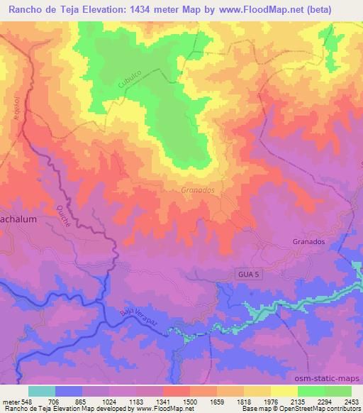 Rancho de Teja,Guatemala Elevation Map