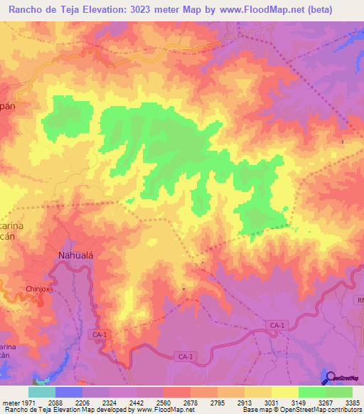 Rancho de Teja,Guatemala Elevation Map