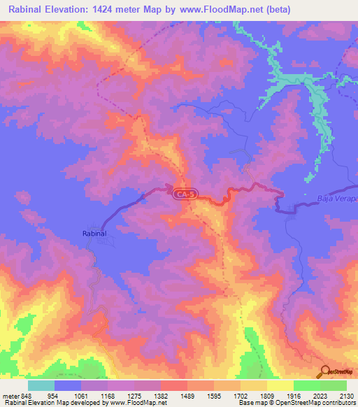 Rabinal,Guatemala Elevation Map