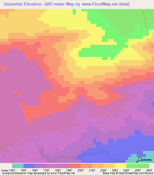 Quizachal,Guatemala Elevation Map