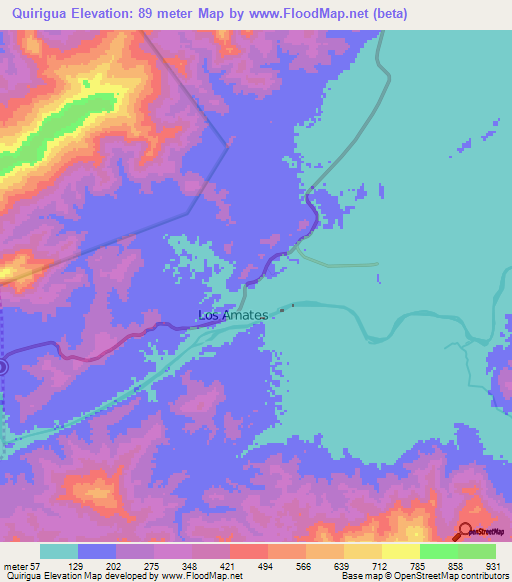 Quirigua,Guatemala Elevation Map