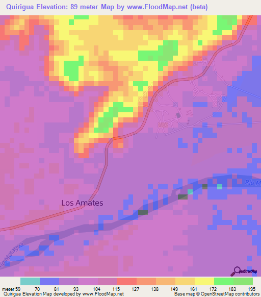 Quirigua,Guatemala Elevation Map