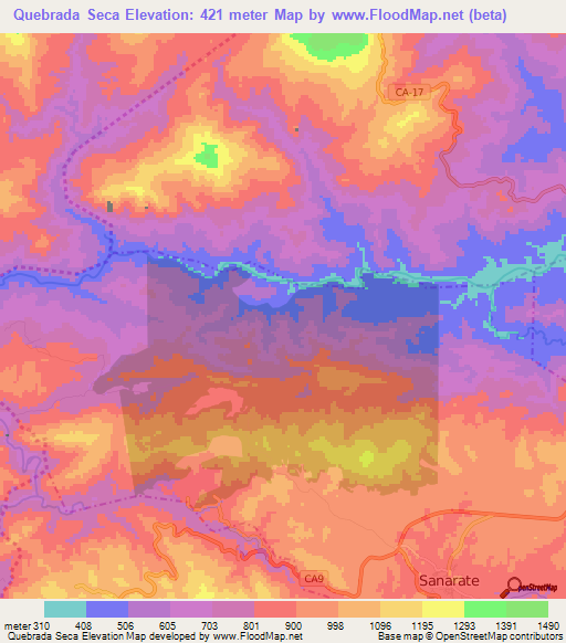 Quebrada Seca,Guatemala Elevation Map