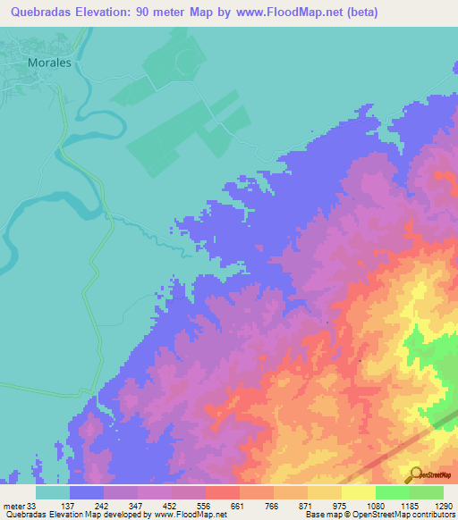 Quebradas,Guatemala Elevation Map