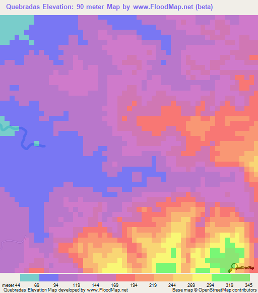 Quebradas,Guatemala Elevation Map