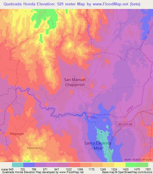 Quebrada Honda,Guatemala Elevation Map