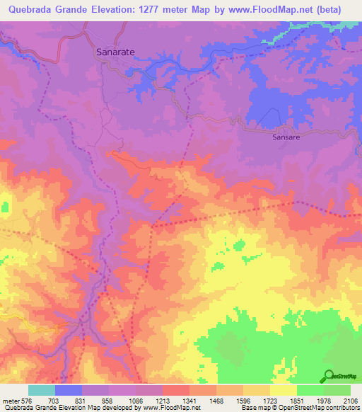 Quebrada Grande,Guatemala Elevation Map