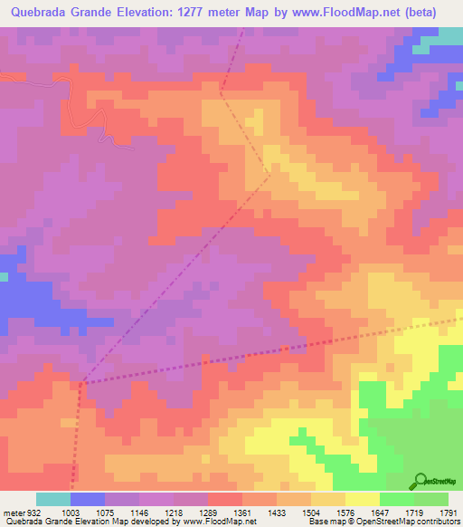 Quebrada Grande,Guatemala Elevation Map