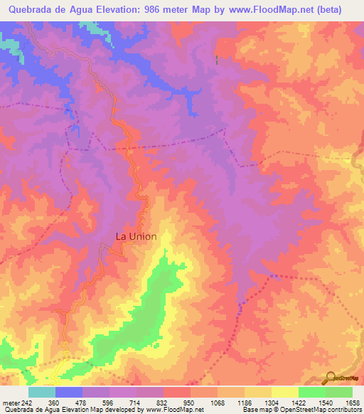 Quebrada de Agua,Guatemala Elevation Map