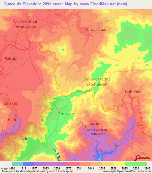 Quacquix,Guatemala Elevation Map