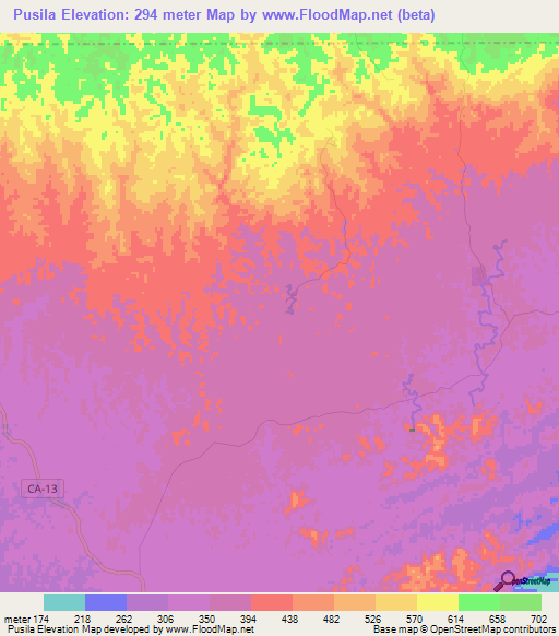 Pusila,Guatemala Elevation Map