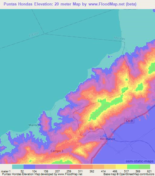 Puntas Hondas,Guatemala Elevation Map