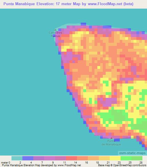 Punta Manabique,Guatemala Elevation Map