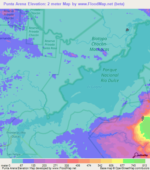 Punta Arena,Guatemala Elevation Map