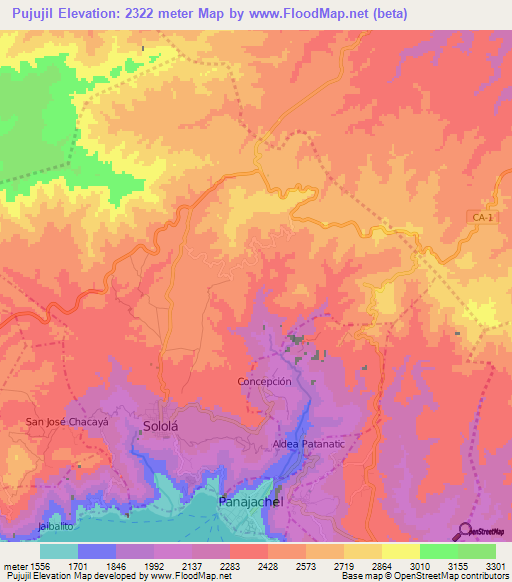 Pujujil,Guatemala Elevation Map