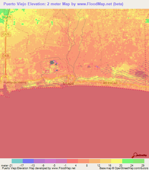 Puerto Viejo,Guatemala Elevation Map