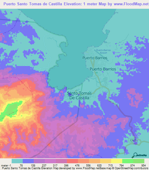 Puerto Santo Tomas de Castilla,Guatemala Elevation Map