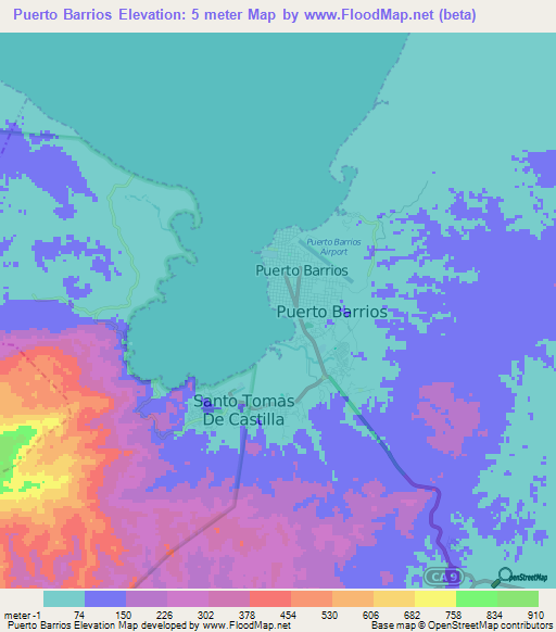 Puerto Barrios,Guatemala Elevation Map