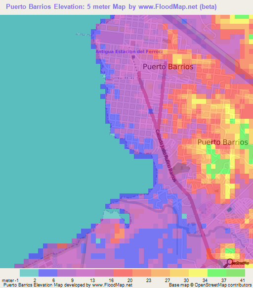 Puerto Barrios,Guatemala Elevation Map