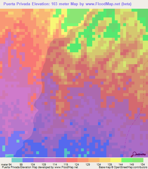 Puerta Privada,Guatemala Elevation Map