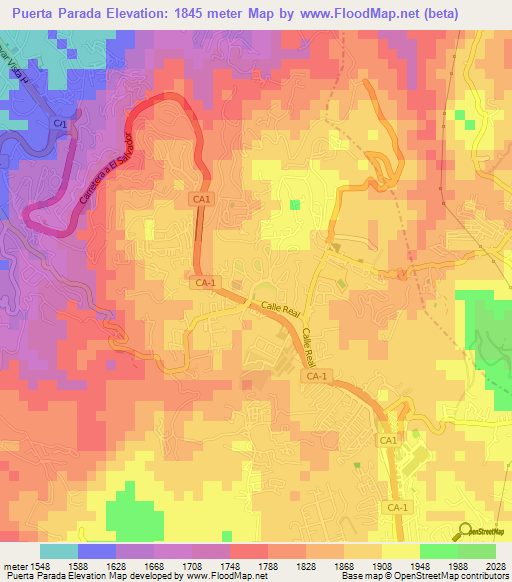 Puerta Parada,Guatemala Elevation Map