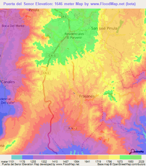 Puerta del Senor,Guatemala Elevation Map