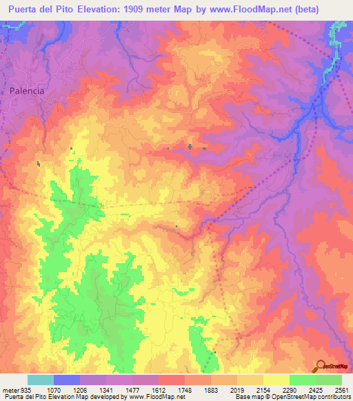 Puerta del Pito,Guatemala Elevation Map