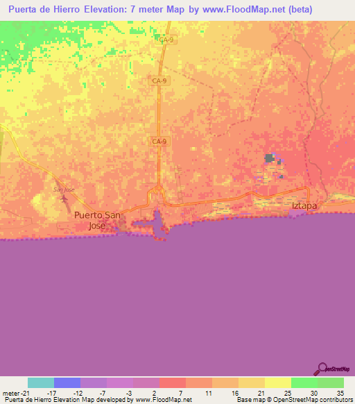 Puerta de Hierro,Guatemala Elevation Map