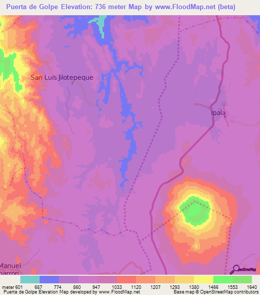 Puerta de Golpe,Guatemala Elevation Map