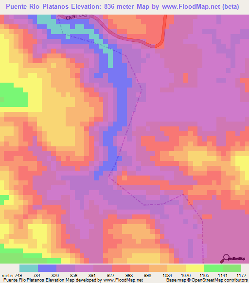 Puente Rio Platanos,Guatemala Elevation Map