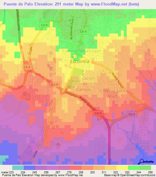 Puente de Palo,Guatemala Elevation Map