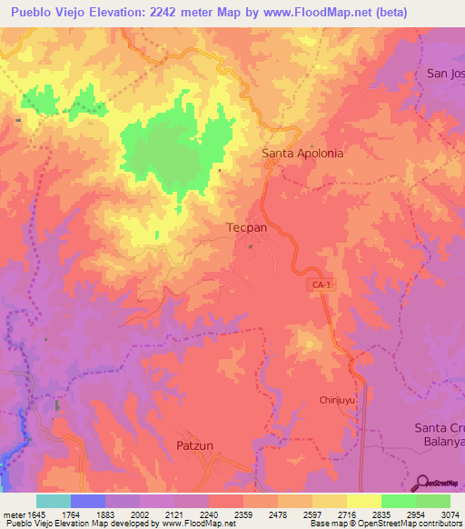 Pueblo Viejo,Guatemala Elevation Map