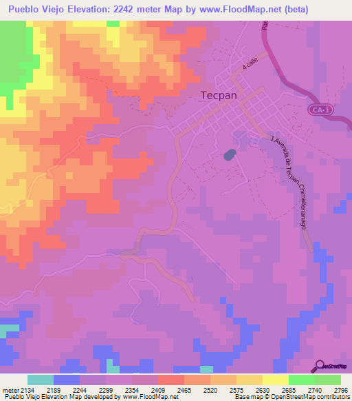 Pueblo Viejo,Guatemala Elevation Map