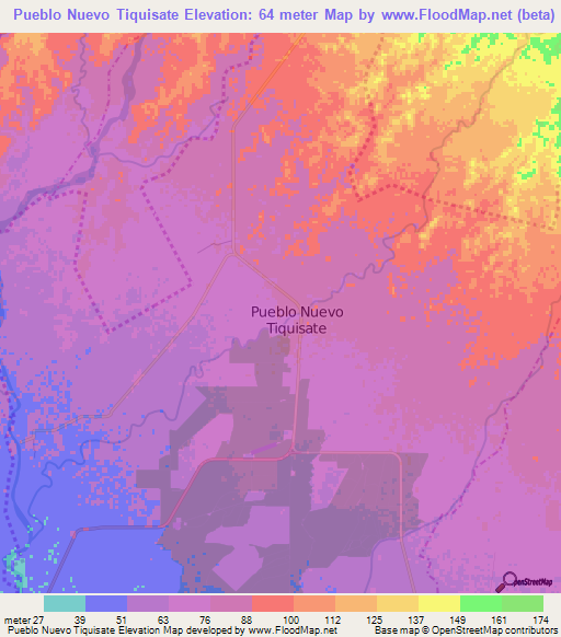 Pueblo Nuevo Tiquisate,Guatemala Elevation Map