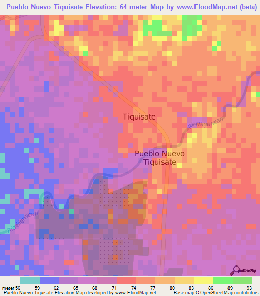 Pueblo Nuevo Tiquisate,Guatemala Elevation Map