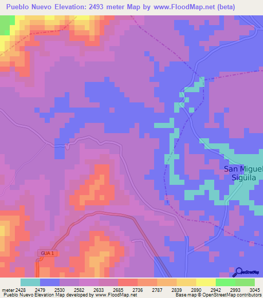 Pueblo Nuevo,Guatemala Elevation Map