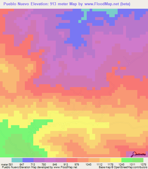 Pueblo Nuevo,Guatemala Elevation Map