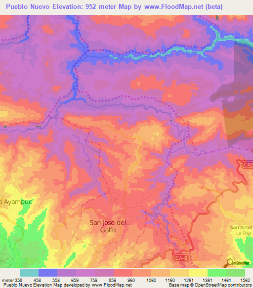 Pueblo Nuevo,Guatemala Elevation Map