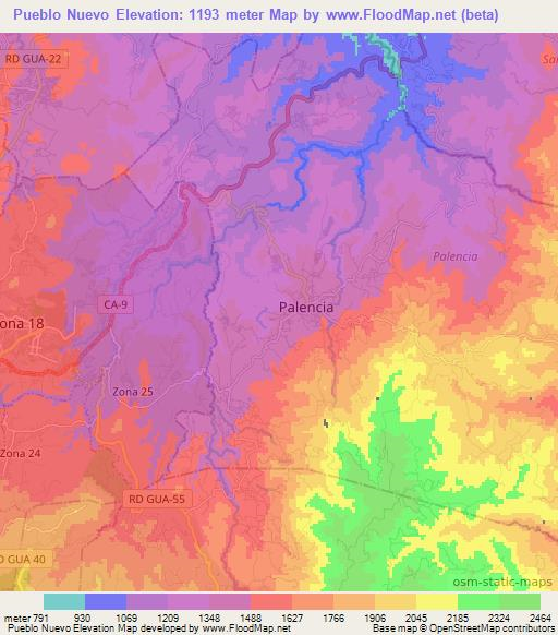 Pueblo Nuevo,Guatemala Elevation Map