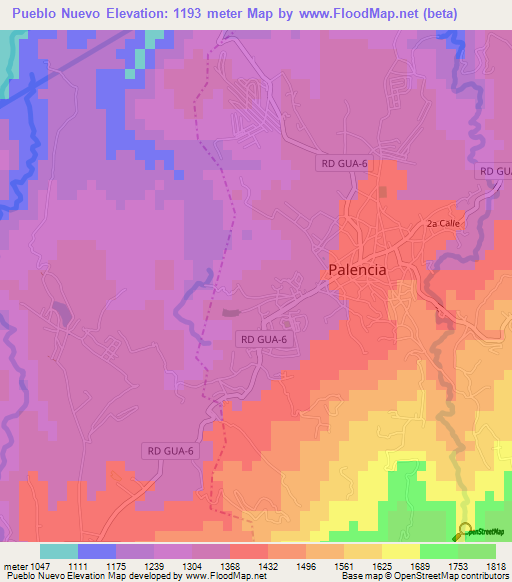 Pueblo Nuevo,Guatemala Elevation Map