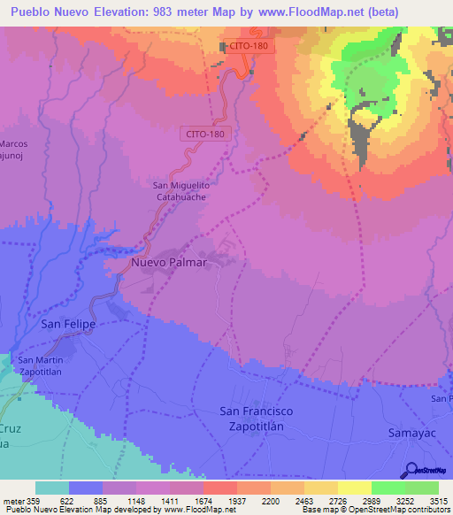 Pueblo Nuevo,Guatemala Elevation Map