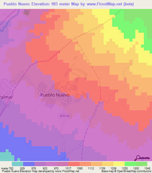 Pueblo Nuevo,Guatemala Elevation Map