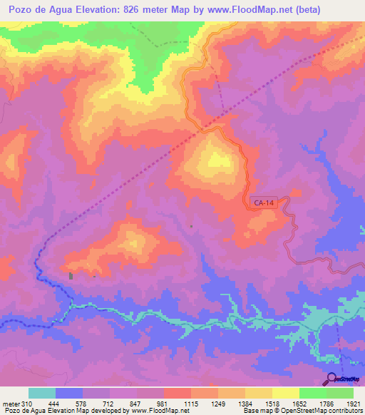 Pozo de Agua,Guatemala Elevation Map