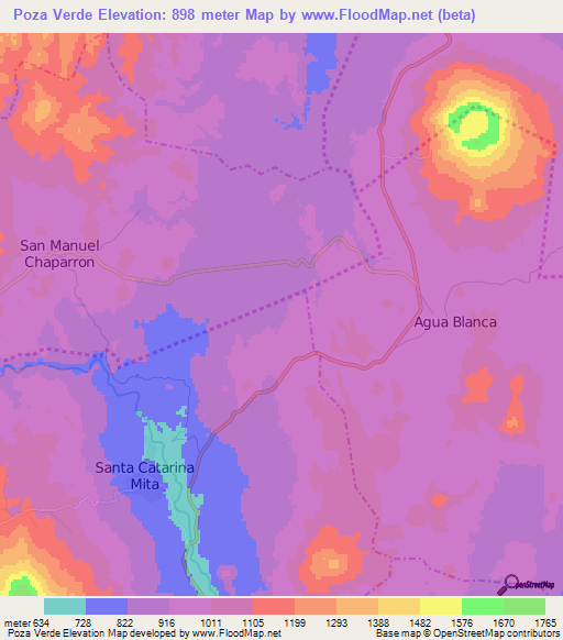 Poza Verde,Guatemala Elevation Map