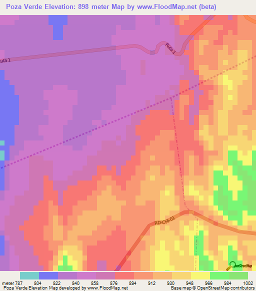 Poza Verde,Guatemala Elevation Map