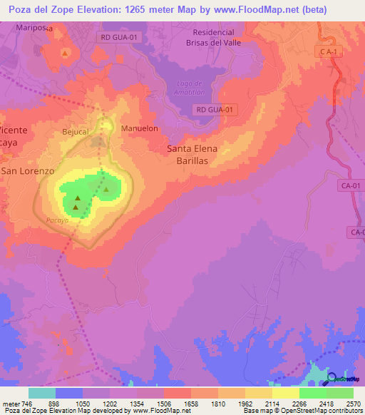 Poza del Zope,Guatemala Elevation Map