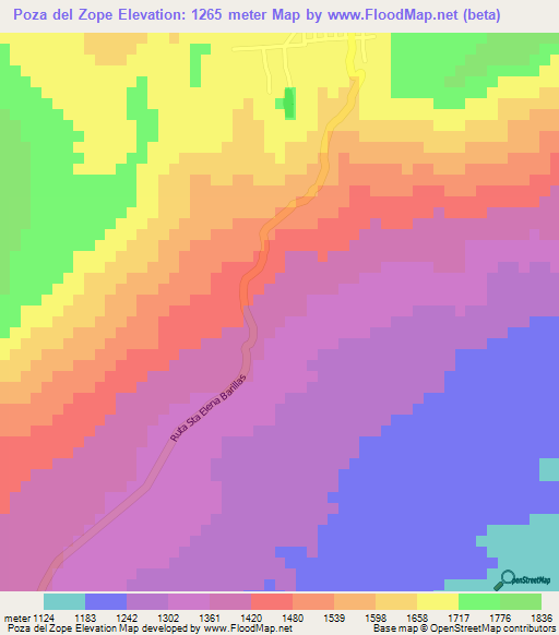 Poza del Zope,Guatemala Elevation Map