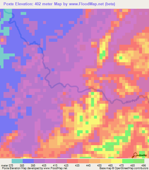 Poxte,Guatemala Elevation Map