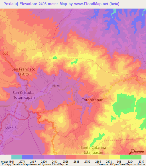 Poxlajuj,Guatemala Elevation Map