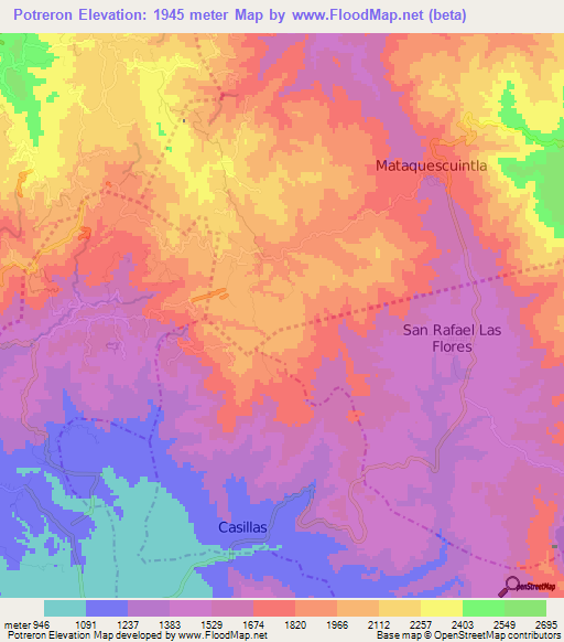 Potreron,Guatemala Elevation Map